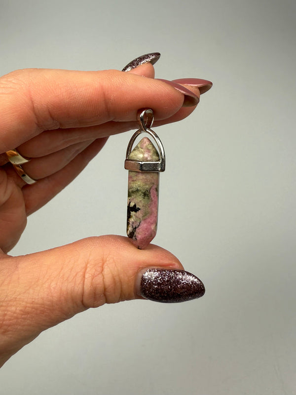 Rhodoniet dubbeleinder hanger - zilverkleurig