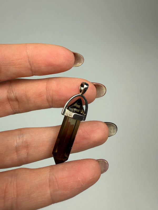 Rookkwarts dubbeleinder hanger - zilverkleurig