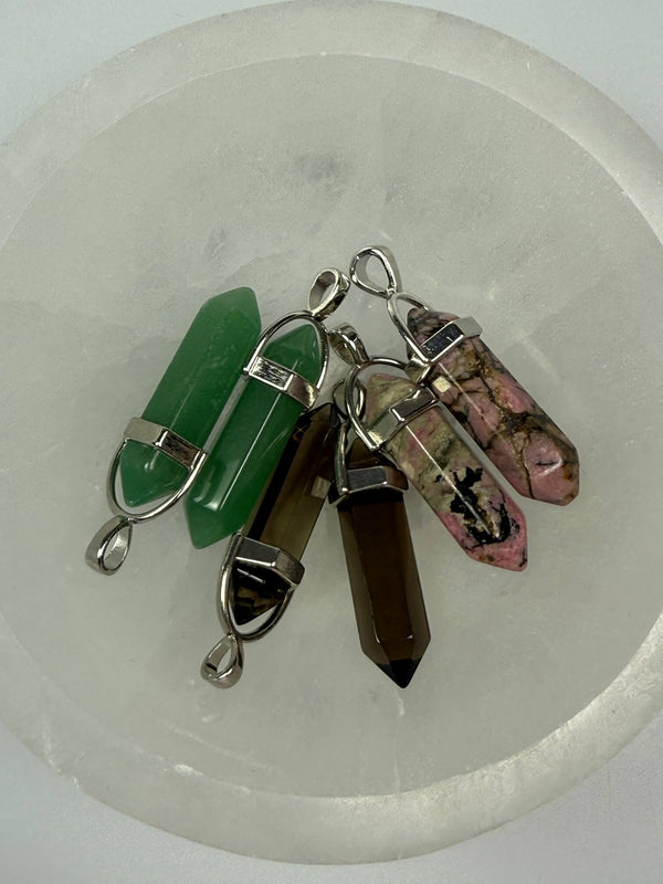 Groene aventurijn dubbeleinder hanger - zilverkleurig