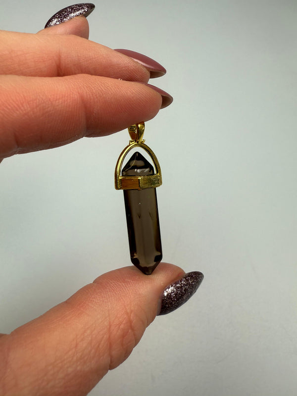 Rookkwarts dubbeleinder hanger - goudkleurig