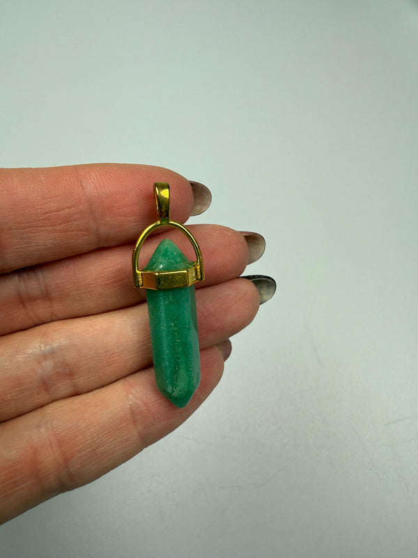 Groene aventurijn dubbeleinder hanger - goudkleurig